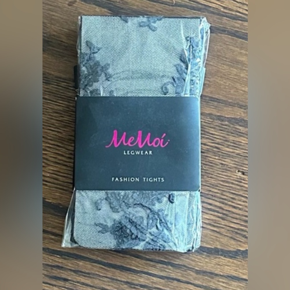 MeMoi Sheer Tights in Gray With Flowers